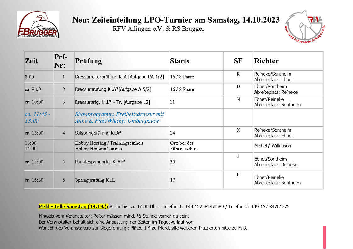 Zeiteinteilung F R Turnier Samstag Lpo Vorl Ufig F R Sonntag Wbo Steht Check It Out Rfv