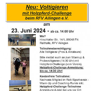 Kicking it off am 23. Juni ab 14 Uhr: Voltigieren jetzt zuhause beim RFV Ailingen!
