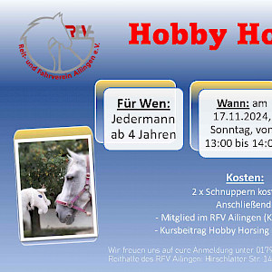 Schnuppern die Zweite: Hobby Horsing NEU beim RFV Ailingen - seid dabei am 17.! Und auch gleich beim Weihnachtsreiten am 4. Advent ...