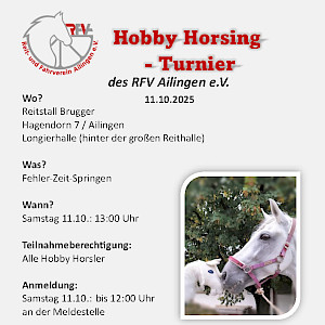 Einladung zum Hobby Horse Turnier beim RFVA am 11. Oktober!